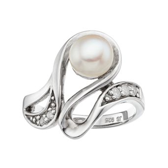 Sterling Silver Freshwater Cultured Pearl & Diamond Accent Swirl Ring