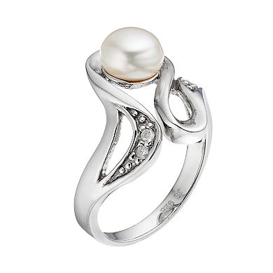 Sterling Silver Freshwater Cultured Pearl & Diamond Accent Swirl Ring