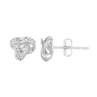 Tiara 10k White Gold 1/10 Carat T.W. Diamond Love Knot Stud Earrings