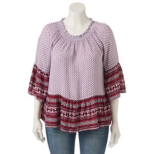 Juniors' Plus Size Wallflower Gauze Off The Shoulder Peasant Top