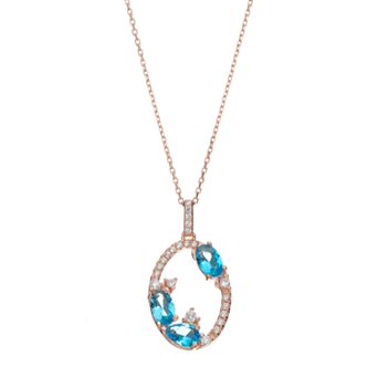 14k Rose Gold Over Silver Cubic Zirconia Oval Pendant Necklace