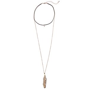 Mudd® Layered Feather Pendant Choker Necklace