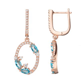 Argento Bella 14k Rose Gold Over Silver Cubic Zirconia Oval Hoop Drop Earrings