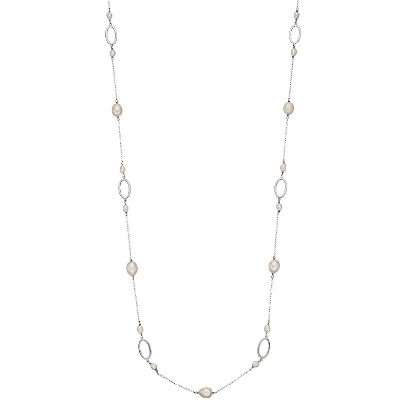 Sterling Silver Freshwater Cultured Pearl Station Long Necklace, Womens, 