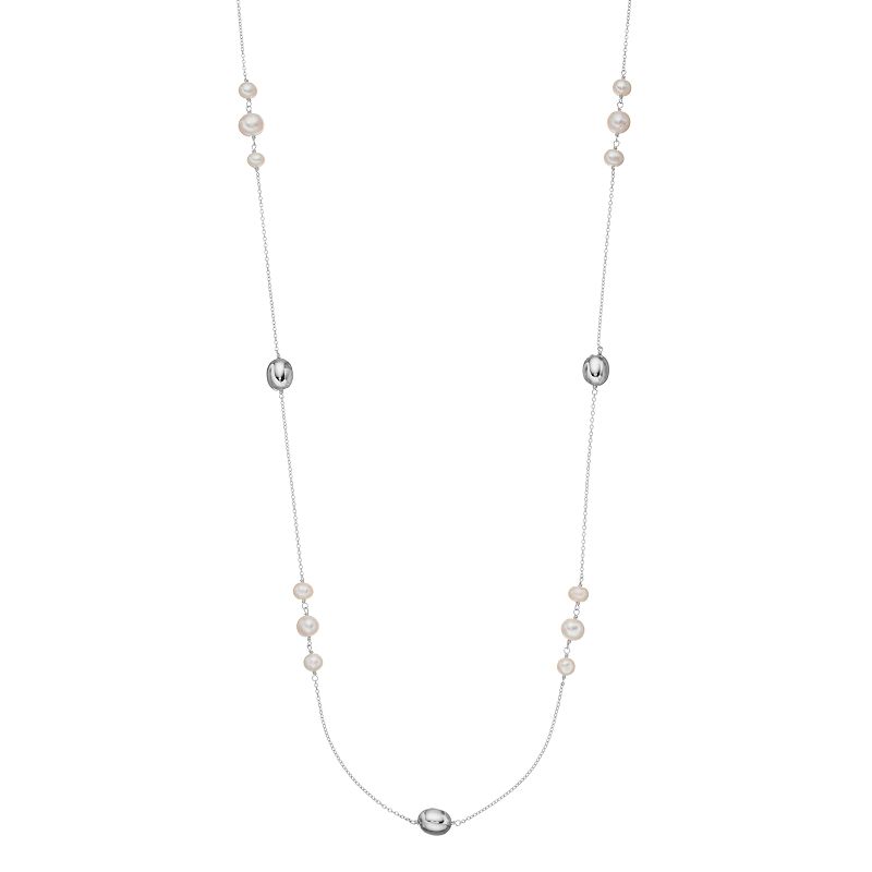 Sterling Silver Freshwater Cultured Pearl Station Long Necklace, Womens, 