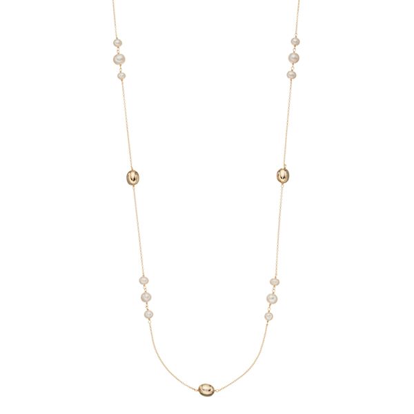 14k Gold Over Silver Freshwater Cultured Pearl Station Long Necklace