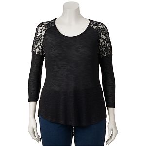 Juniors' Plus Size Candie's Lace High-Low Top