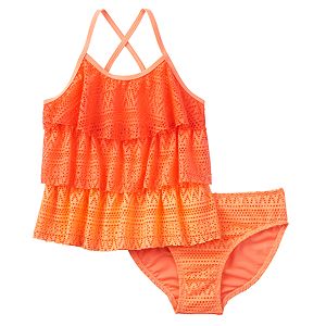 Girls 4-16 SO® Ombre Tiered Crochet 2-pc. Tankini Swimsuit Set