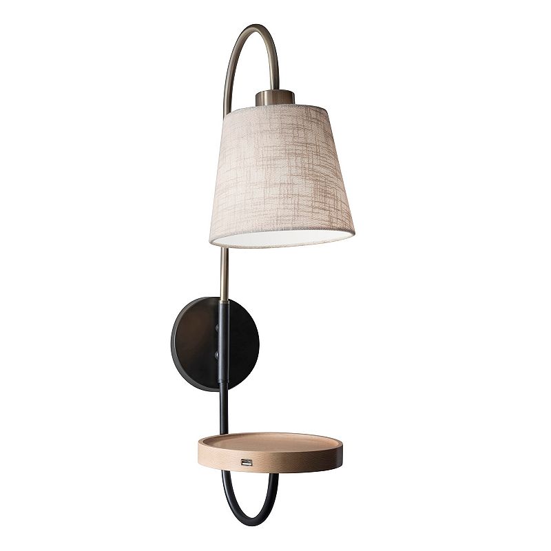 Adesso(R) Jeffrey Wall Lamp, 25in.H, Off-White Shade/Black/Brass Base