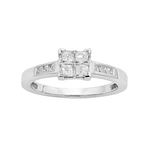 Platilite 1/2 Carat T.W. Diamond Square Cluster Engagement Ring