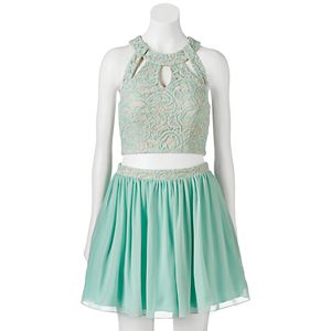 Juniors' Speechless Sequin Prom Crop Top & Skirt Set