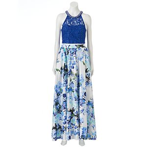 Juniors' Speechless Lace Floral Prom Top & Maxi Skirt Set