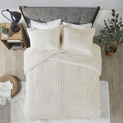 Madison Park outlet ivory faux fur queen coverlet set