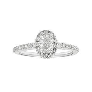 Boston Bay Diamonds 14k White Gold 3/4 Carat T.W. IGL Certified Diamond Oval Halo Engagement Ring