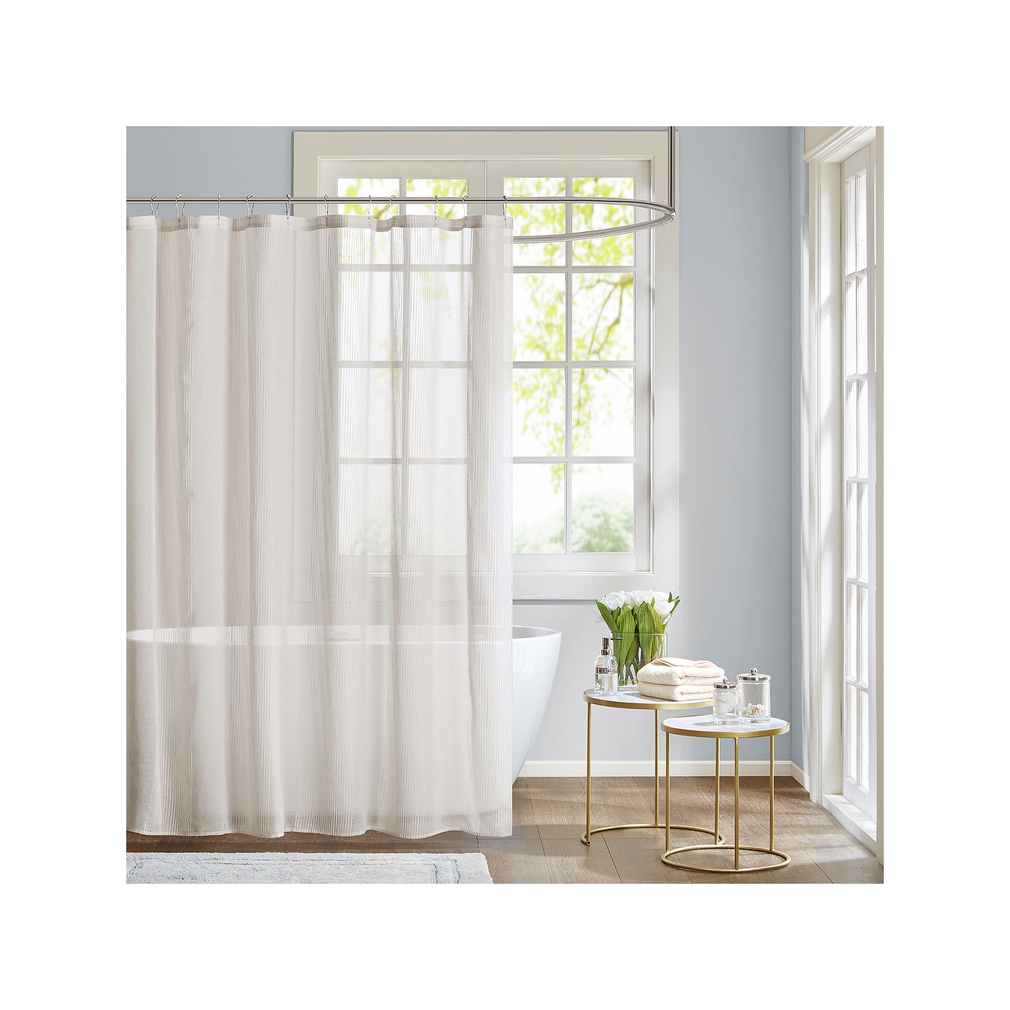 Madison Park Lydia Sheer Shower Curtain, Size: 72X72, White