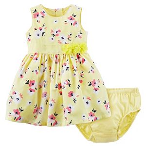 Baby Girl Carter's Yellow Floral Print Dress & Bloomers Set