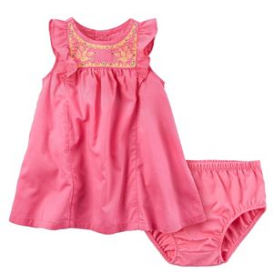 Baby Girl Carter's Embroidered Flutter Sleeves Dress & Bloomers Set