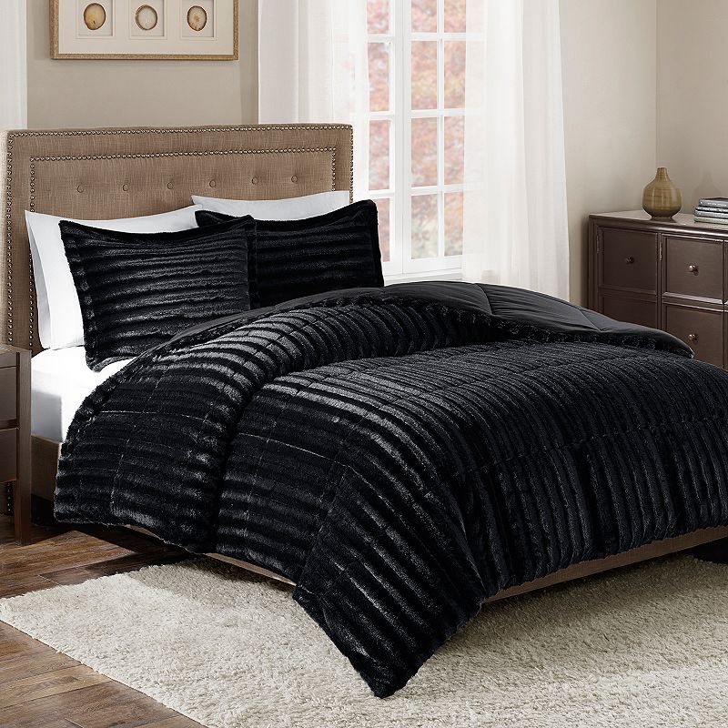 3pc King/California King York Brushed Faux Fur Comforter Mini Set Black