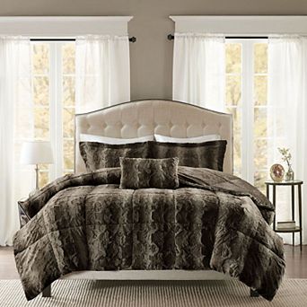 Madison Park Marselle Faux Fur Comforter Set with Throw Pillow