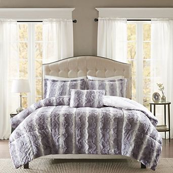 Madison Park Marselle Faux Fur Comforter Set with Throw Pillow