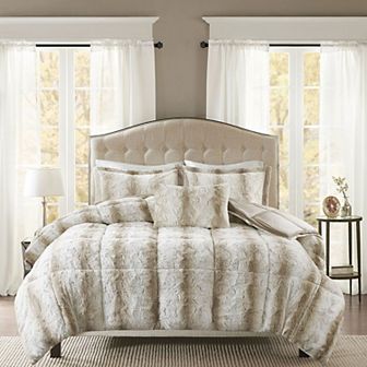 Madison Park Marselle Faux Fur Comforter Set with Throw Pillow