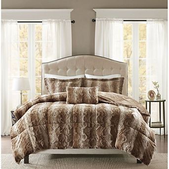 Madison Park Marselle Faux Fur Comforter Set with Throw Pillow