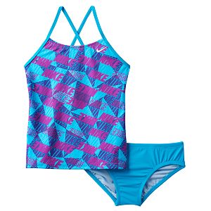 Girls 7-14 Nike Cross-Back Graphic Tankini Swimsuit Set