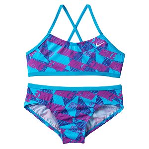 Girls 7-14 Nike Cross-Back Graphic Bikini Swimsuit Set