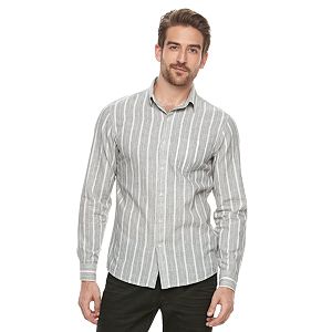 Men's Marc Anthony Slim-Fit Striped Linen-Blend Button-Down Shirt