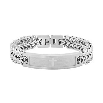 Steel Nation Men's Stainless Steel The Lord's Prayer Cross ID Bracelet