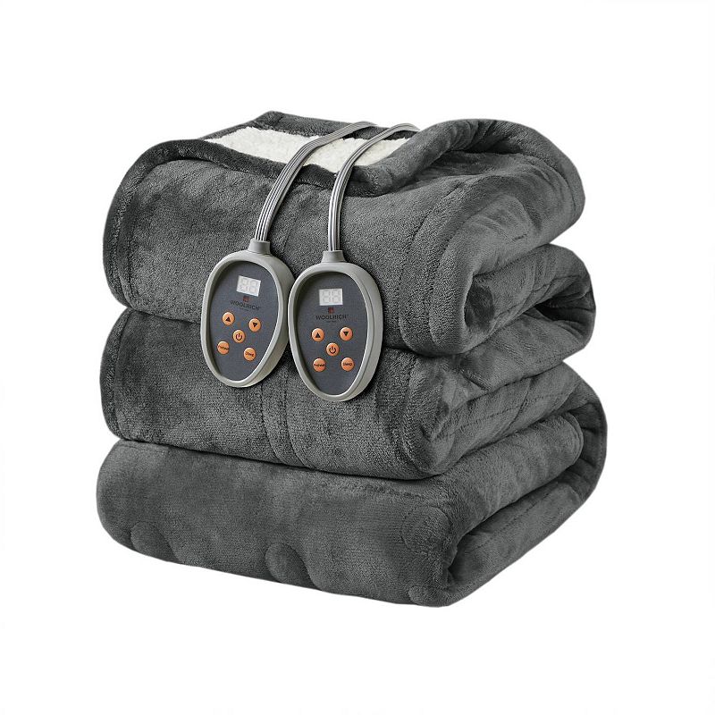 Woolrich Heated Plush to Berber Blanket, Grey, Queen