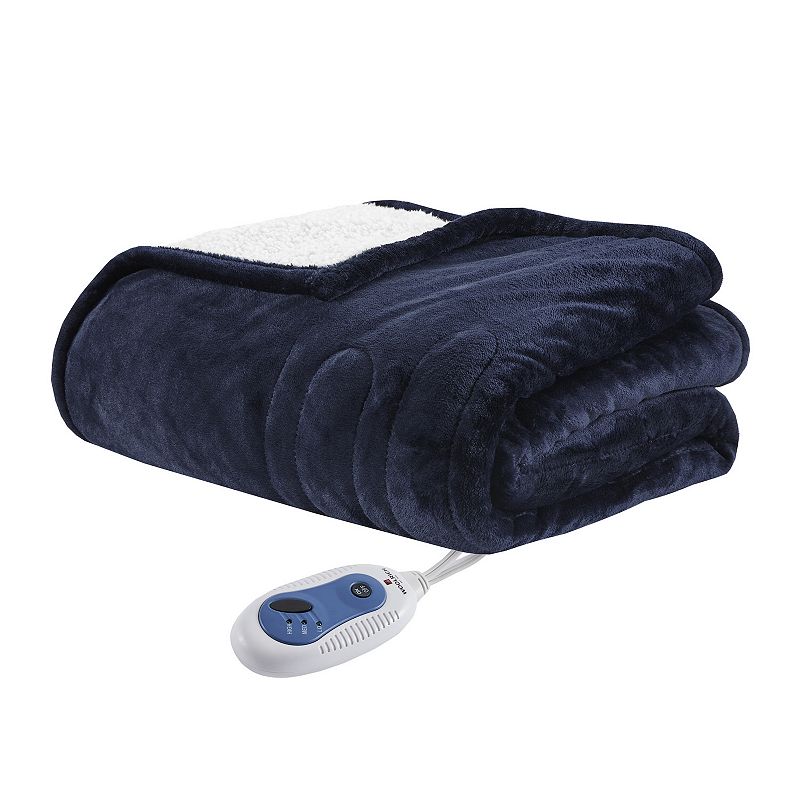 Woolrich Oversized Cozy Plush to Berber Electric Heated Throw Blanket, Blue