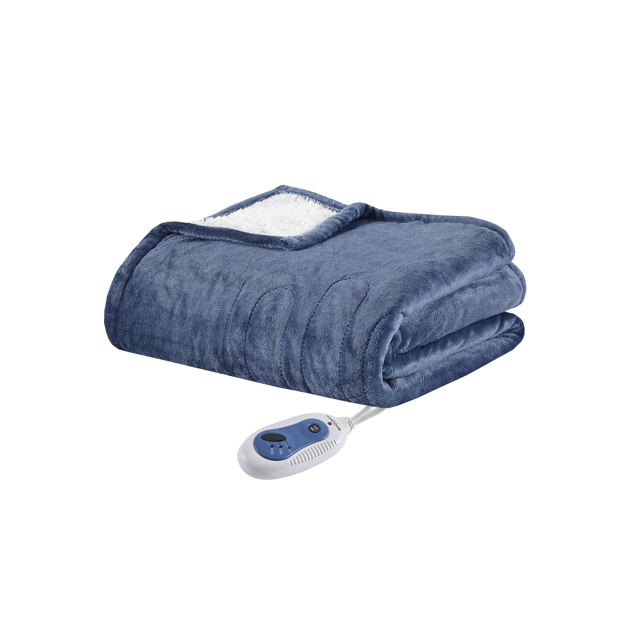 Woolrich Oversized Cozy Plush to Berber Electric Heated Throw Blanket, Blue