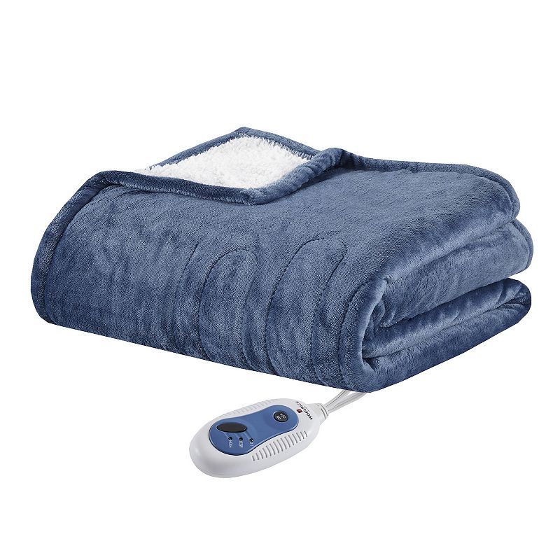 Woolrich Oversized Cozy Plush to Berber Electric Heated Throw Blanket, Blue