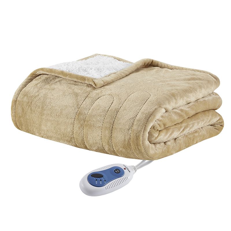 Woolrich Oversized Cozy Plush to Berber Electric Heated Throw Blanket, Brow