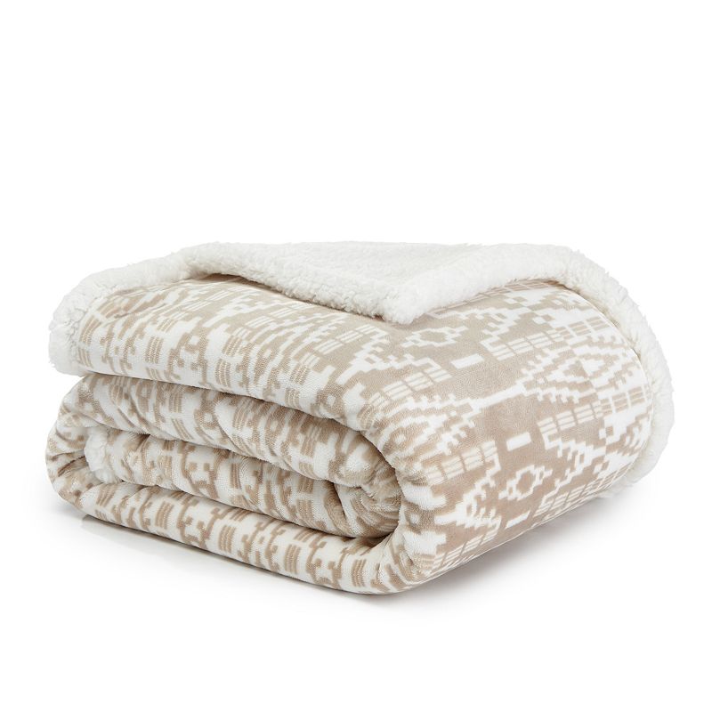 75418023 Eddie Bauer Newcastle Sherpa Throw, Beig/Green sku 75418023