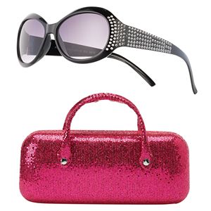 Girls SO® Rhinestone Oval Wrap Sunglasses & Hard Case Set