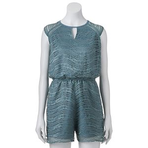 Juniors' Up by ultra pink Lace Open-Back Romper