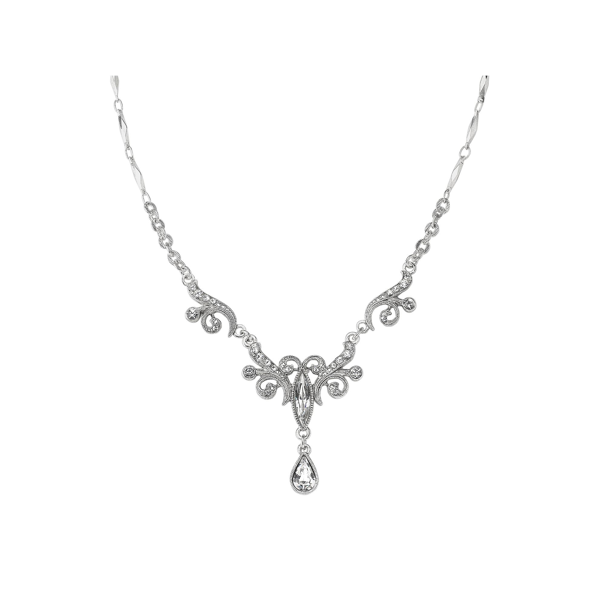 1928® Silver Tone Simulated Crystal Fancy Drop Necklace, Womens