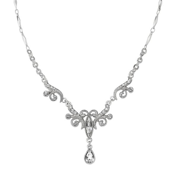 1928® Silver Tone Simulated Crystal Fancy Drop Necklace