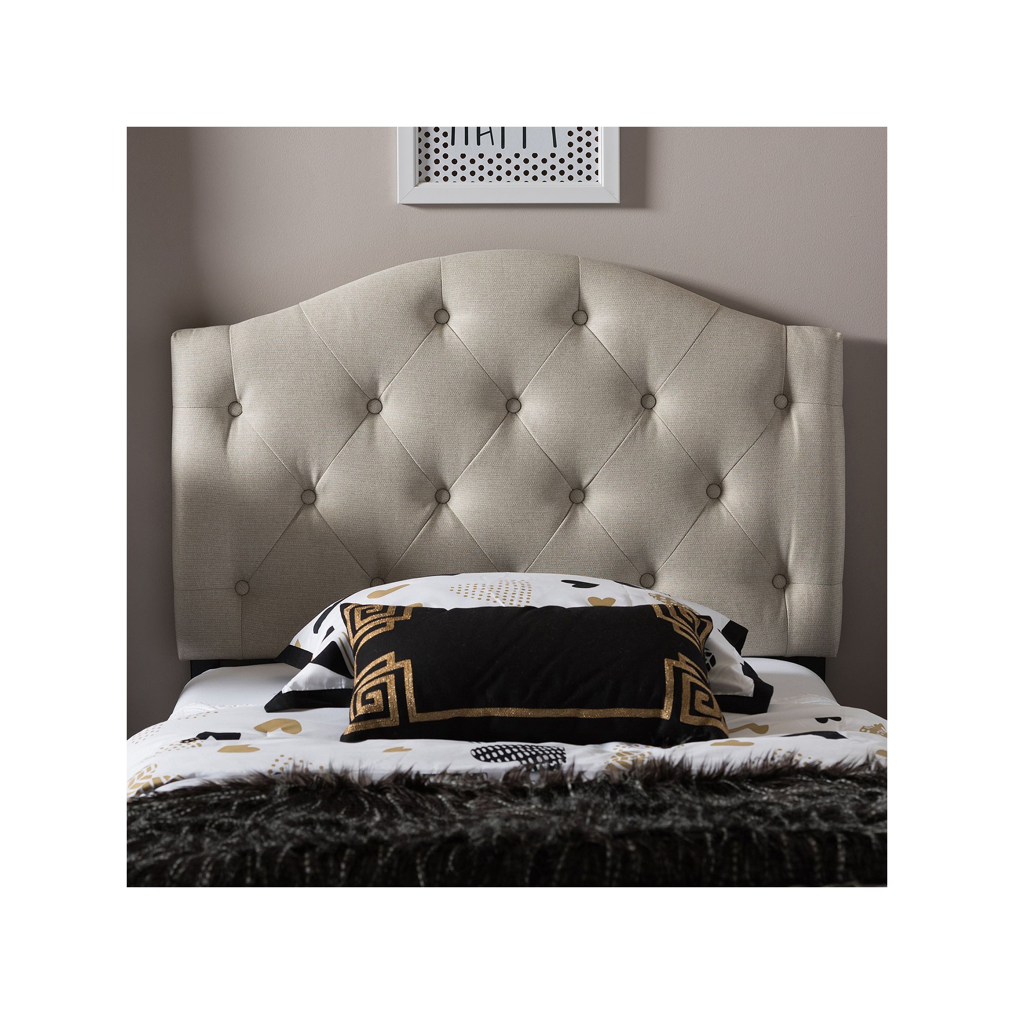 Baxton Studio Myra Scalloped Twin Headboard, Light Beige