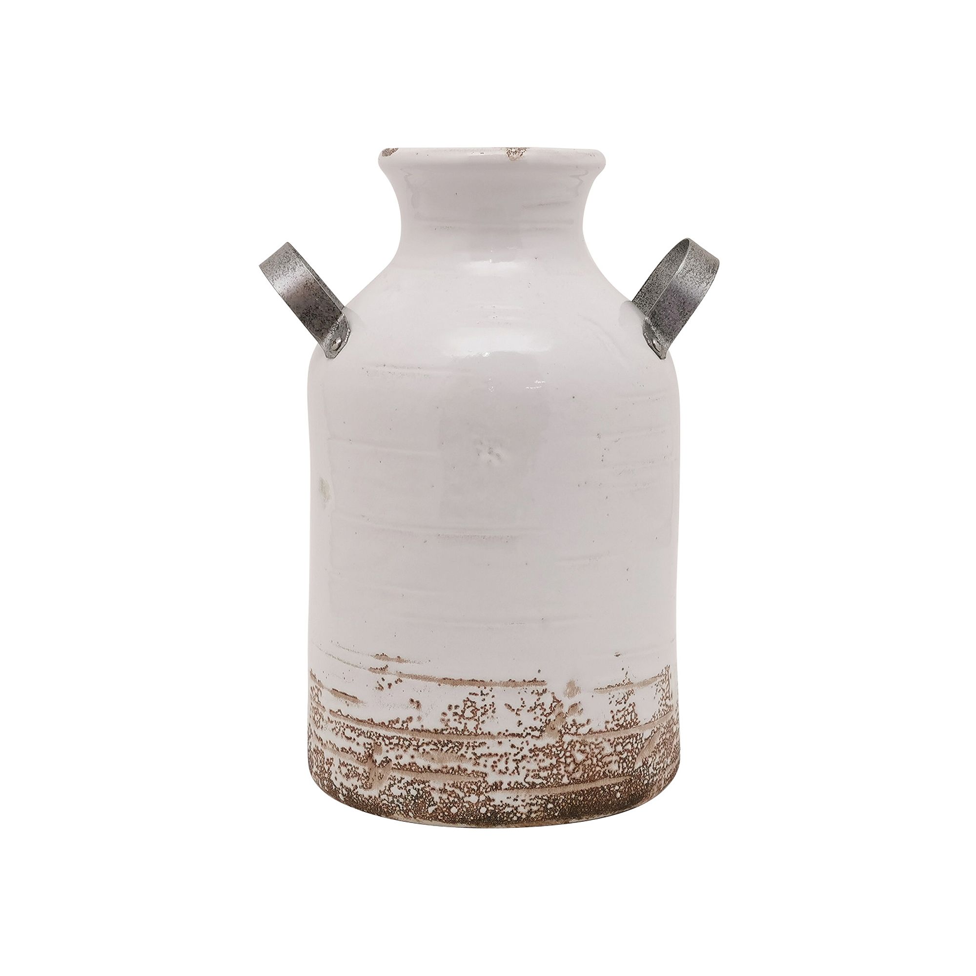 Everyday Decor Farmhouse Milk Can Ceramic Vase, White
