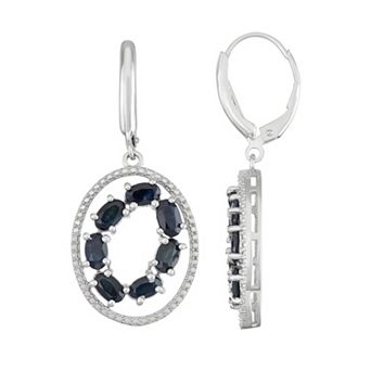 Jewelexcess Sterling Silver Black Sapphire Oval Drop Earrings