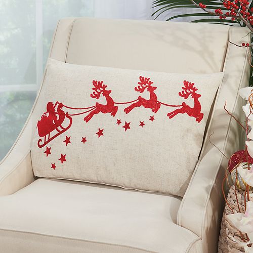 Mina Victory Home for the Holidays Embellished Santa Sleigh Oblong Throw Pillow