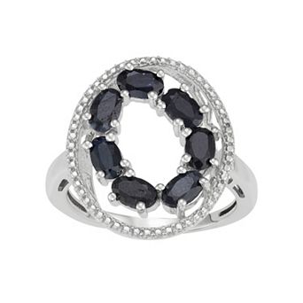Jewelexcess Sterling Silver Black Sapphire Oval Ring