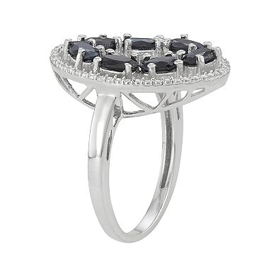 Jewelexcess Sterling Silver Black Sapphire Oval Ring
