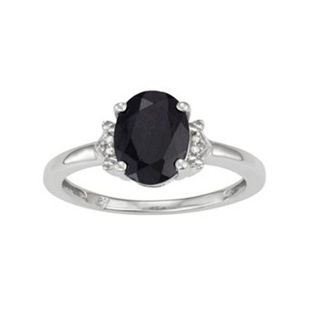 Jewelexcess Sterling Silver Black Sapphire & Diamond Accent Oval Ring