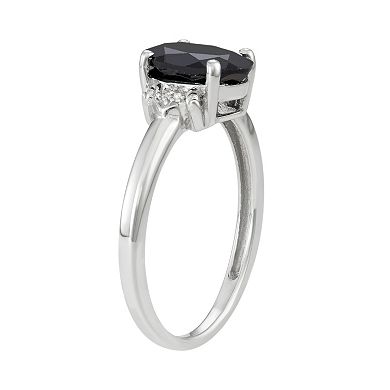 Sterling Silver Black Sapphire & Diamond Accent Oval Ring