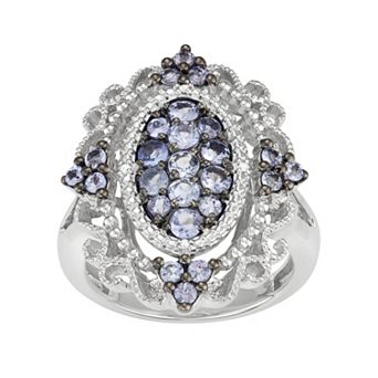 Jewelexcess Sterling Silver Tanzanite & Diamond Accent Filigree Ring