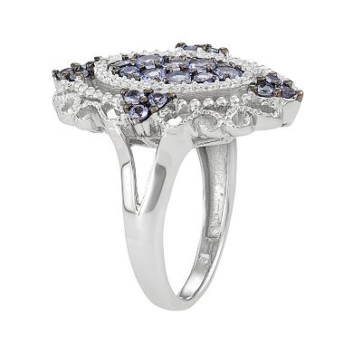 Sterling Silver Tanzanite & Diamond Accent Filigree Ring